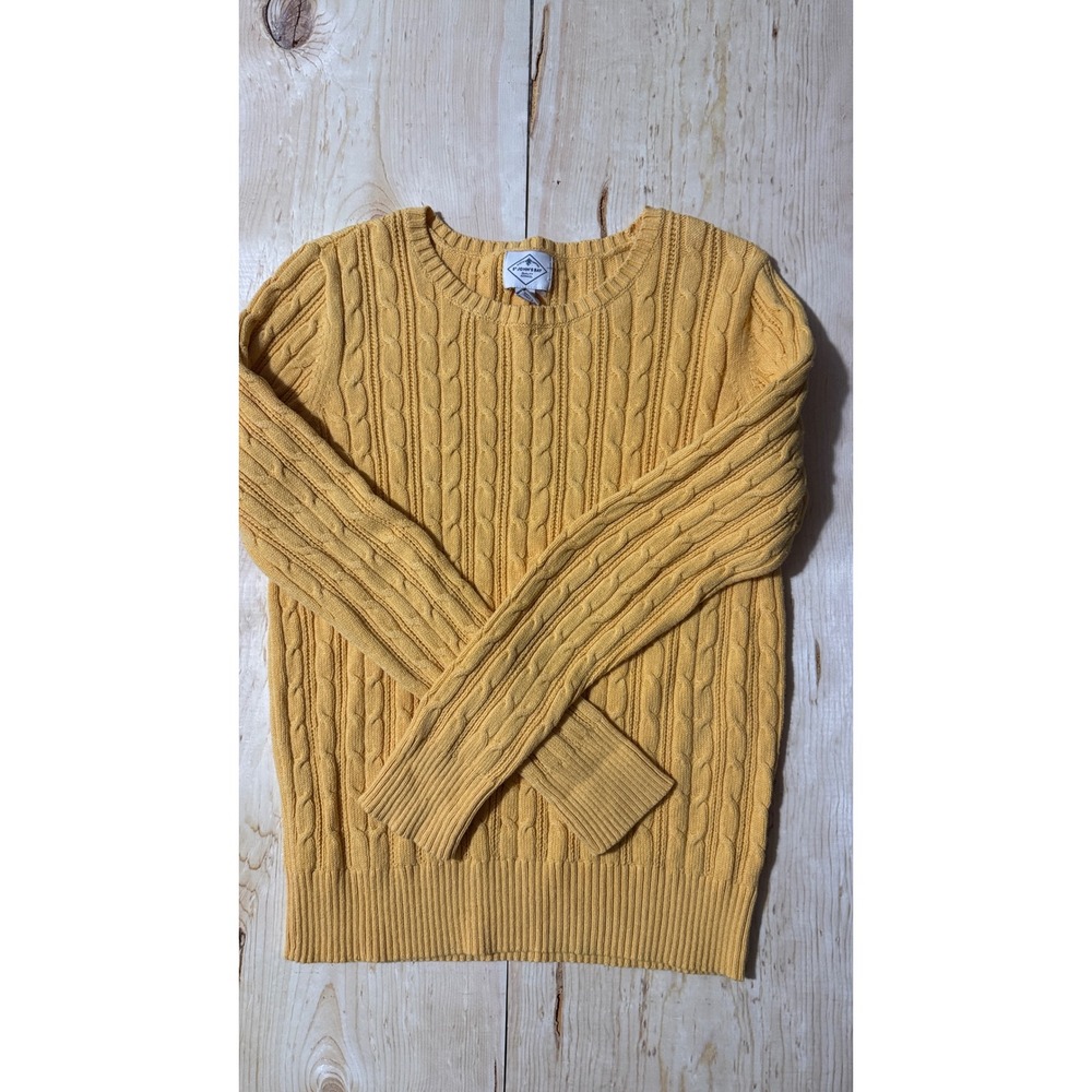 St Johns Bay Women's Medium Mustard Yellow Cable Knit Cotton Blend Sweater‎